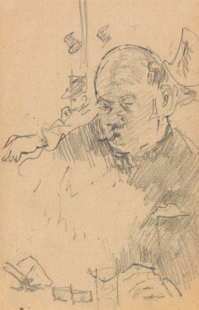 Schnurrbärtiger Mann sitzt und trinkt in einer Bar mit zwei anderen Männern mit Hüten von Walter Richard Sickert